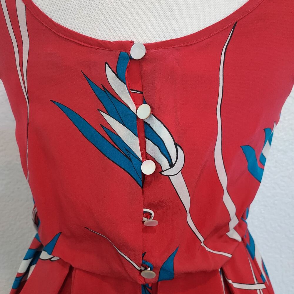 Sariah 100% Silk Red Palm Print Sleeveless Layered Dress Size 4 - Picture 10 of 13